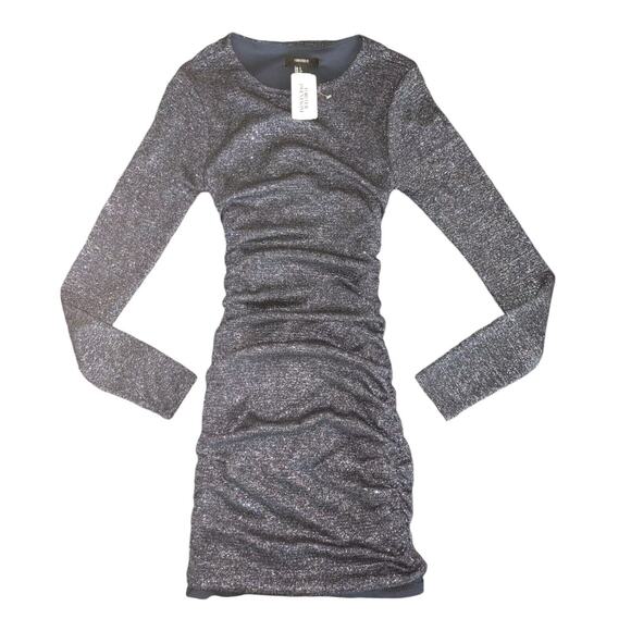 Forever 21 Sz Small Round Neck Bodycon Long Sleeve Sparkling Blue Cocktail Dress - Picture 2 of 8